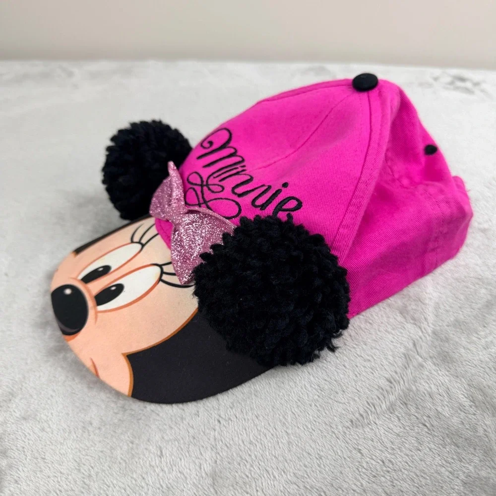 Disney Minnie Mouse Toddler Girls Pink‎ Snapback Hat with Ears and Glitter Bow